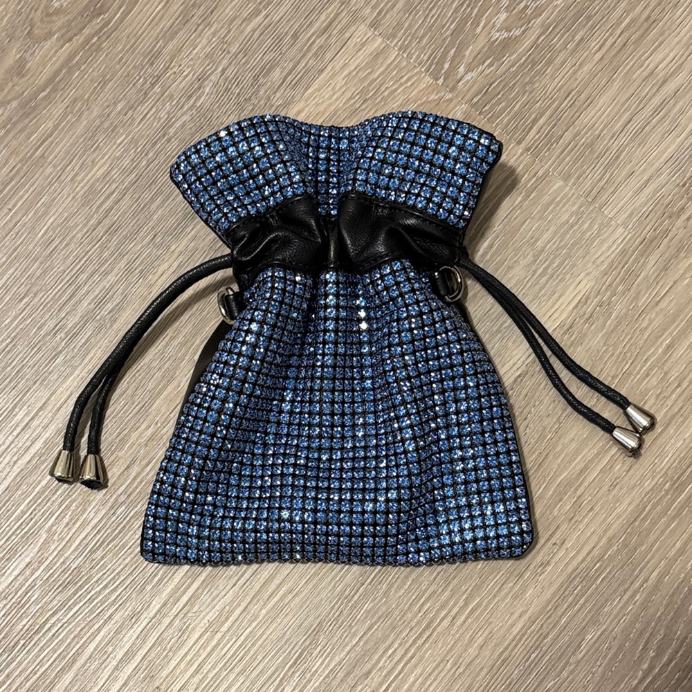 Blue Crystal Crossbody Bag Drawstring Pouch